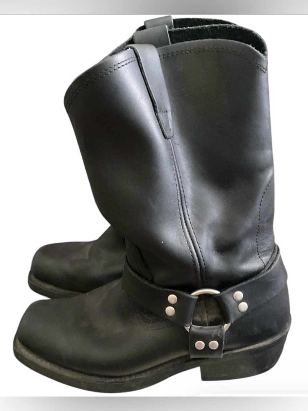 Cody James CJ9995BL Mens 10 Wide Black Leather Harness Biker Boots Square Toe